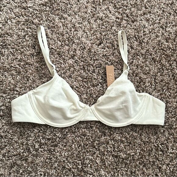 NWT SKIMS Cotton Jersey T Shirt Bra In Bone White - Picture 6 of 8